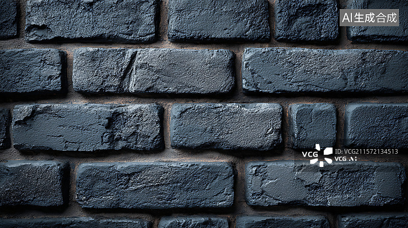 【AI数字艺术】黑色涂漆砖墙纹理背景，哑光饰面，粗糙表面的宏观细节，暗色单色图案，工作室灯光设置。图片素材