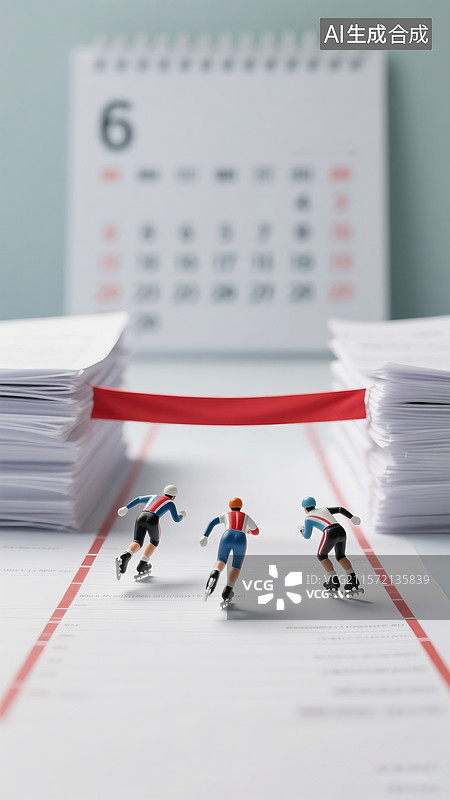 【AI数字艺术】试卷基底上的微缩滑冰冲刺场景图片素材
