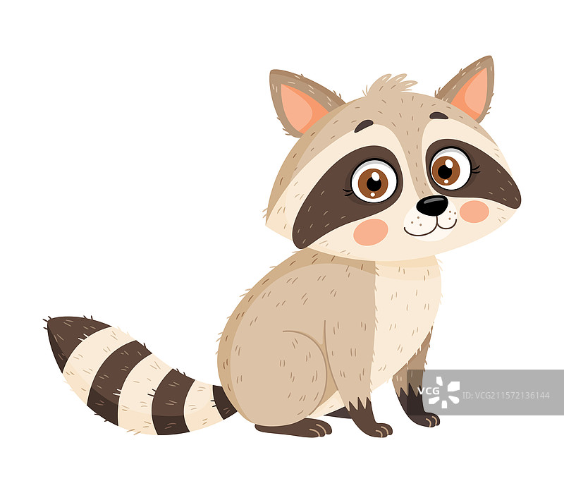 可爱的浣熊野生动物卡通角色手绘图片素材