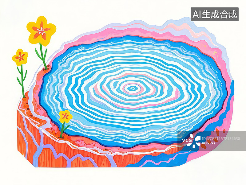 【AI数字艺术】色彩斑斓的池塘与花朵图片素材