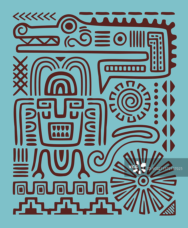 带有古代阿兹特克元素的民族抽象横幅海报图片素材