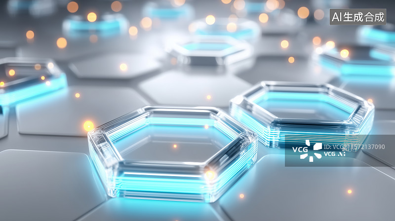 【AI数字艺术】六边形结构的科技感设计图片素材