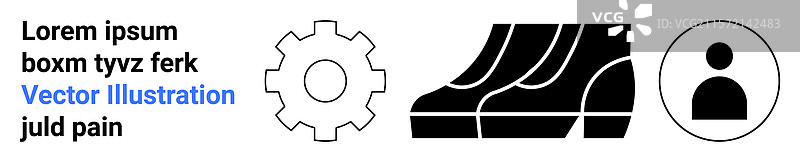 齿轮符号、鞋底结构和人形图标图片素材