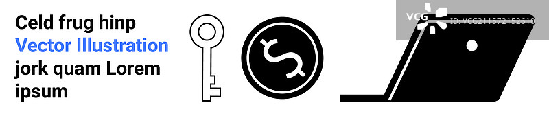 钥匙、美元硬币和笔记本电脑象征着安全性图片素材