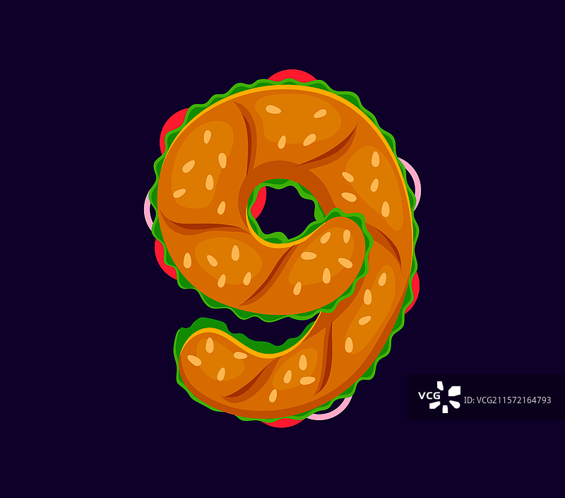 快餐三明治卡通字体数字9图片素材