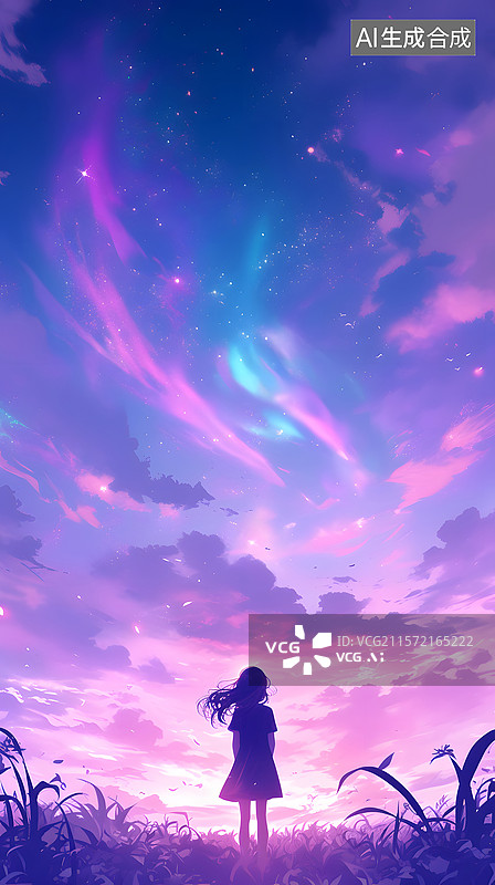 【AI数字艺术】少女与梦幻天空图片素材