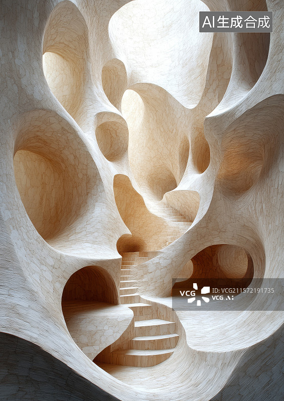 【AI数字艺术】抽象建筑内部的螺旋楼梯图片素材