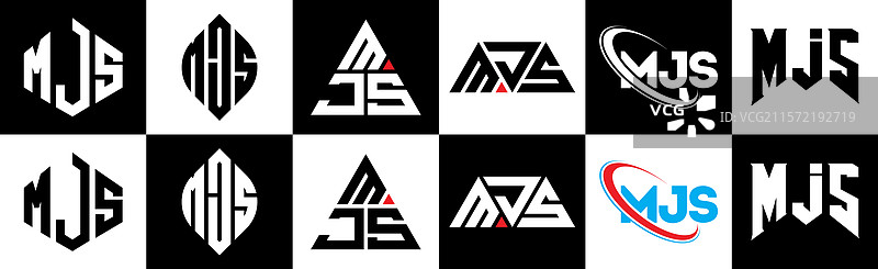 MJS字母标志设计，六种风格，MJS多边形图片素材