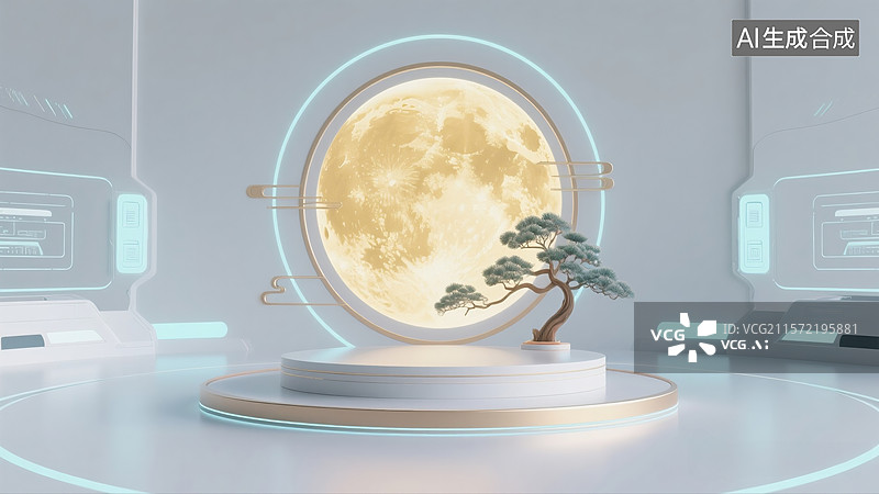 【AI数字艺术】新中式中国风中秋背景，中秋科技概念背景图片素材