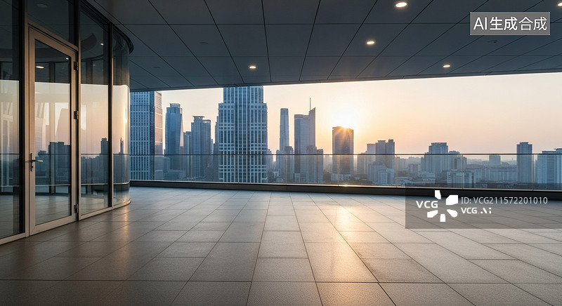 【AI数字艺术】城市日出屋顶露台图片素材