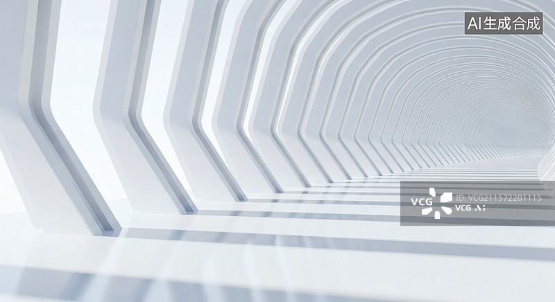 【AI数字艺术】白色几何隧道透视图片素材