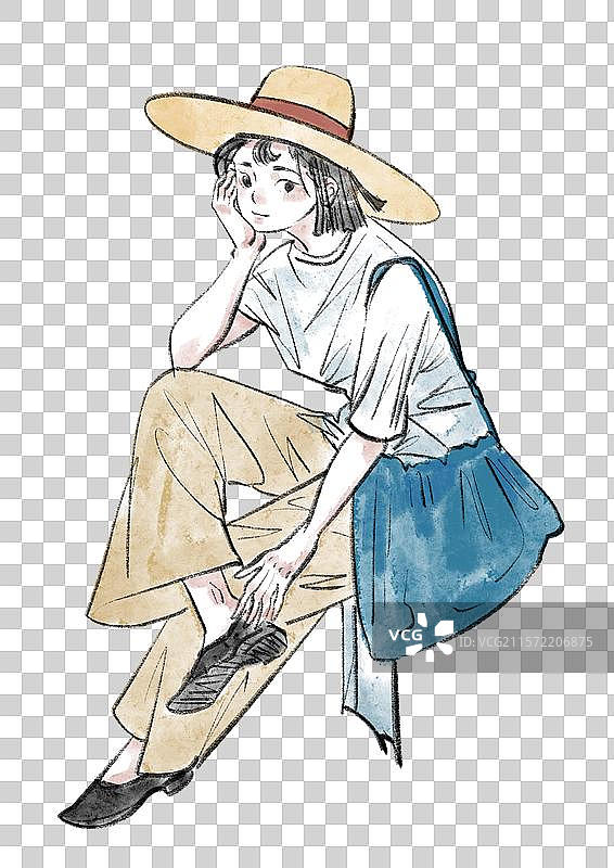 清新手绘人物插画元素图片素材