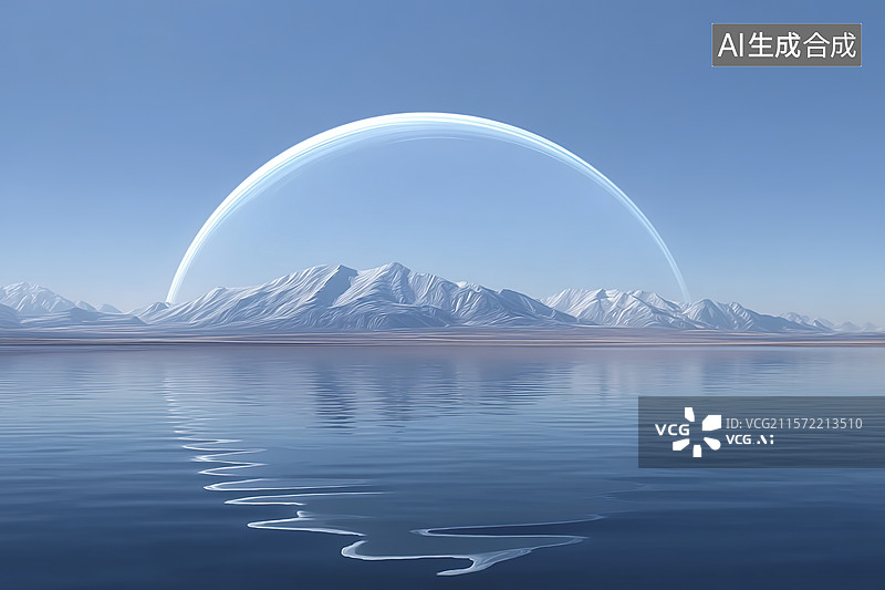 【AI数字艺术】穹顶下的宁静山湖图片素材