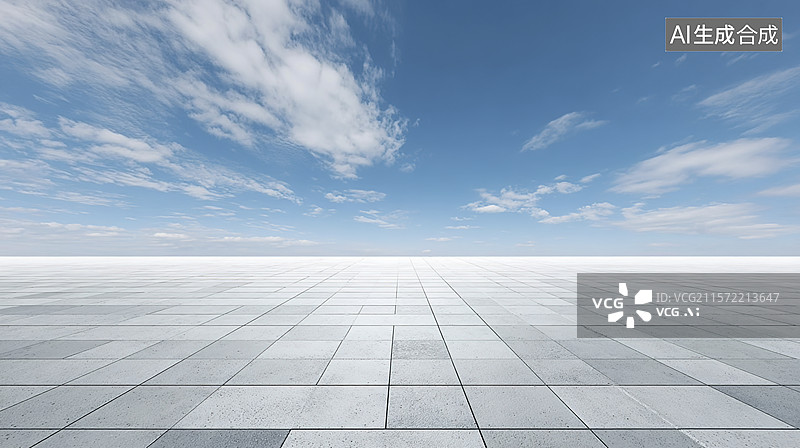 【AI数字艺术】空旷广场下的蔚蓝天空图片素材