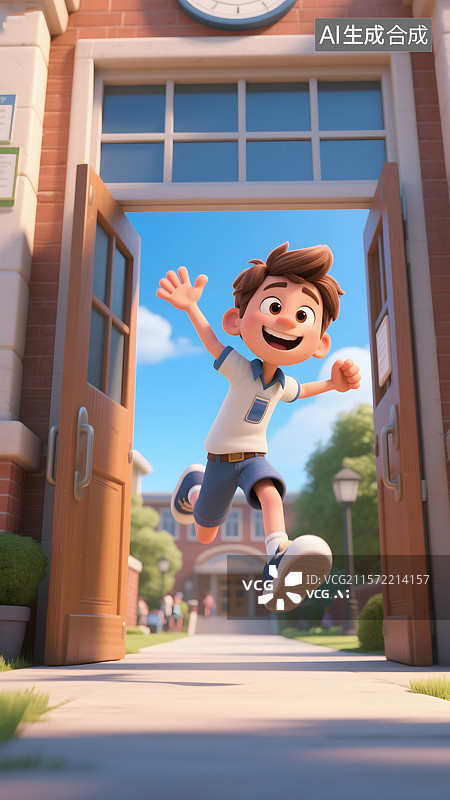 【AI数字艺术】高考完奔跑出学校的少年图片素材