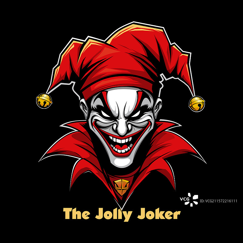 邪恶的小丑露出阴险的微笑，穿着红色服装图片素材