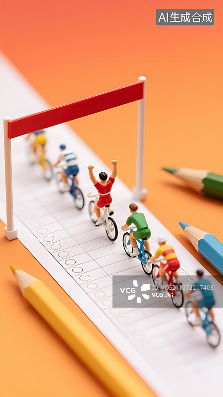 【AI数字艺术】高考冲刺终点的微缩骑行竞赛图片素材
