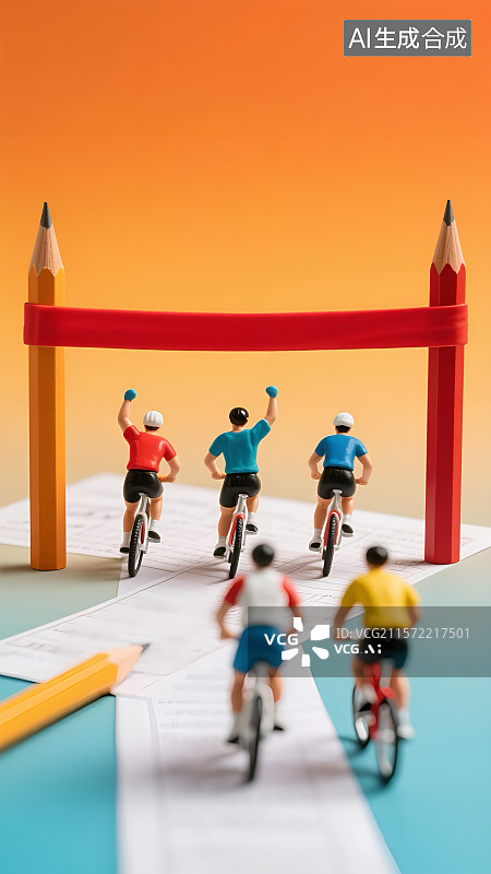 【AI数字艺术】高考冲刺终点的微缩骑行竞赛图片素材