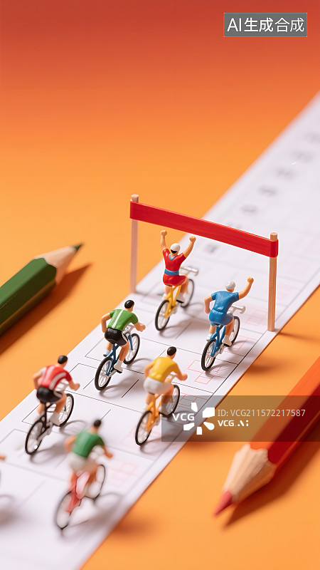 【AI数字艺术】高考冲刺终点的微缩骑行竞赛图片素材
