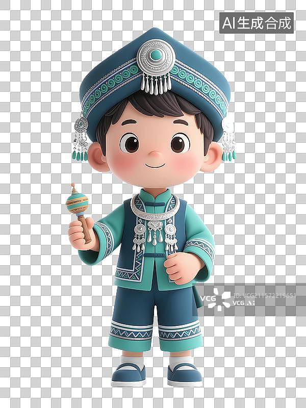 【AI数字艺术】身着民族服饰的侗族卡通男孩形象图片素材