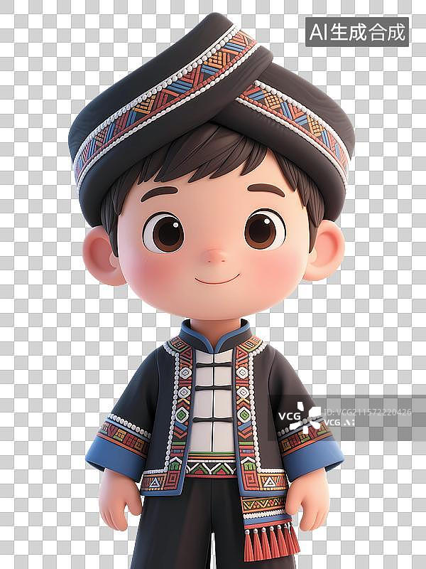 【AI数字艺术】身着民族服饰的侗族卡通男孩形象图片素材