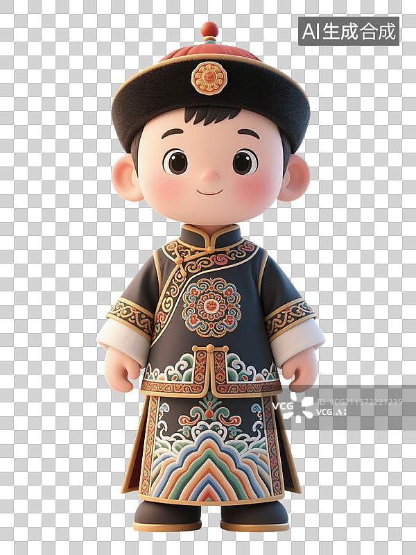 【AI数字艺术】身着民族服饰的满族卡通男孩形象图片素材