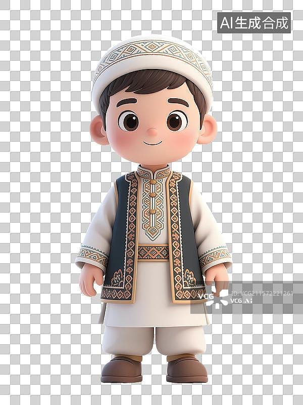 【AI数字艺术】身着民族服饰的回族卡通男孩形象图片素材