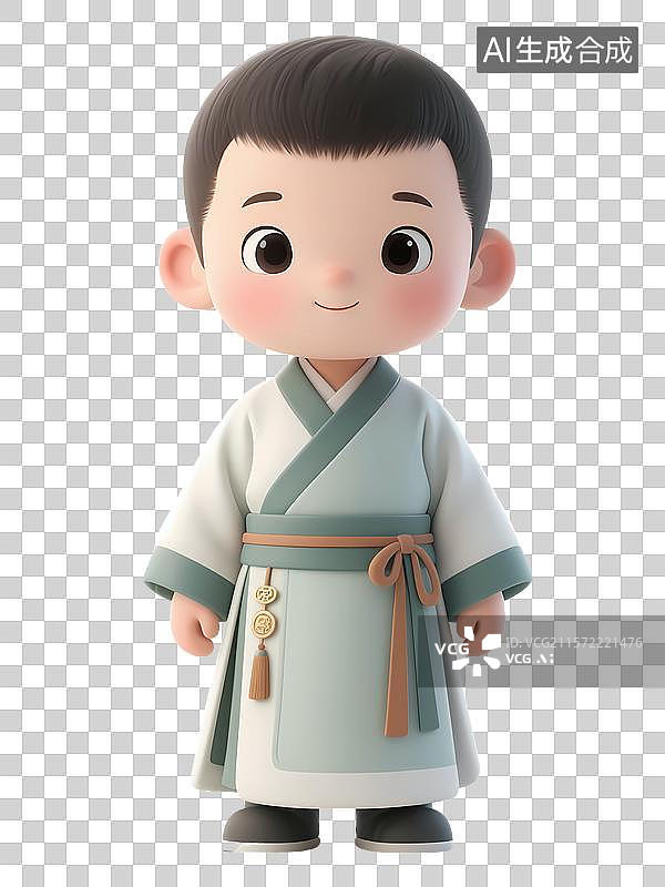 【AI数字艺术】身着汉服的汉族卡通男孩形象图片素材