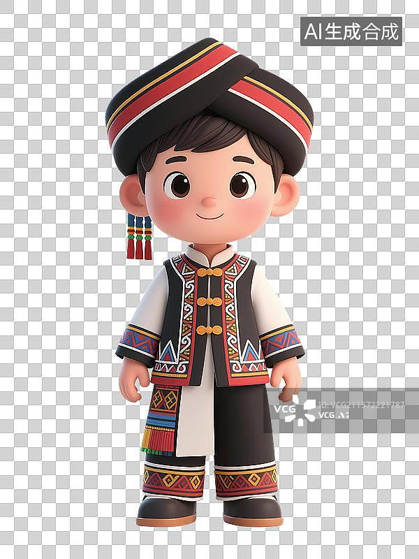 【AI数字艺术】身着民族服饰的彝族卡通男孩形象图片素材