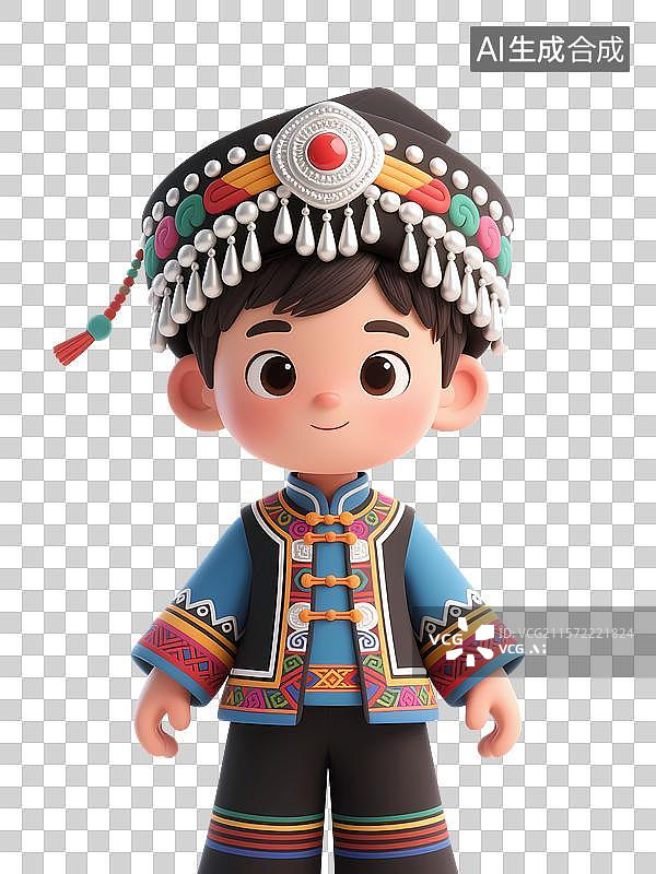 【AI数字艺术】身着民族服饰的彝族卡通男孩形象图片素材