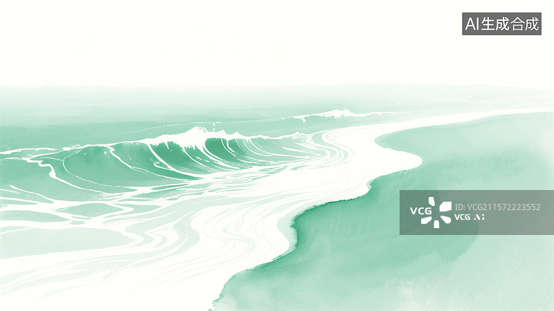 【AI数字艺术】海浪翻滚的水面，白色泡沫与绿色海水交织，形成动态的自然景观图片素材
