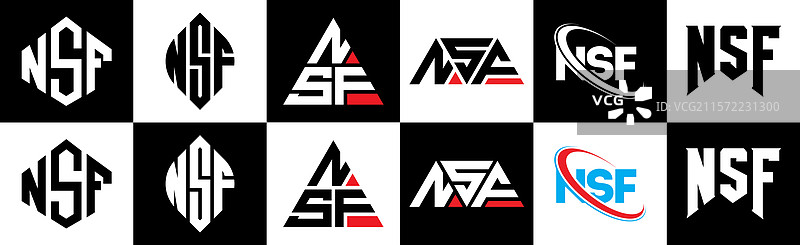 六种风格的NSF字母标志设计，NSF多边形图片素材