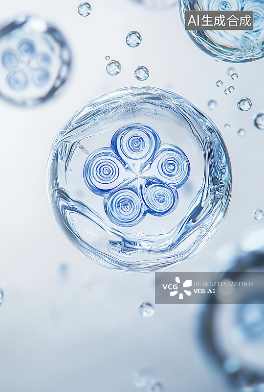 【AI数字艺术】蓝色透明分子细胞背景图片素材