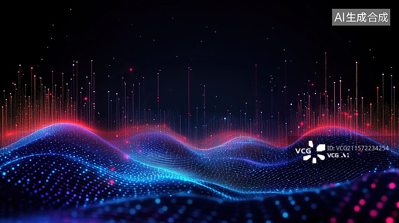 【AI数字艺术】暗色背景下的蓝红色发光线条科技背景图片素材