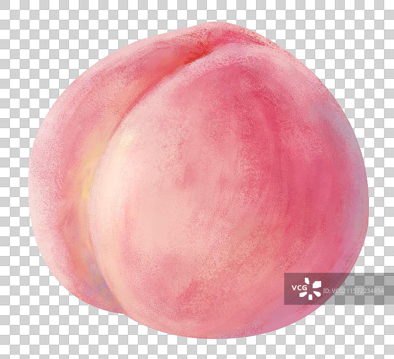 手绘插画写实水果特写免抠元素：一个带着绒毛的新鲜粉嫩水蜜桃图片素材