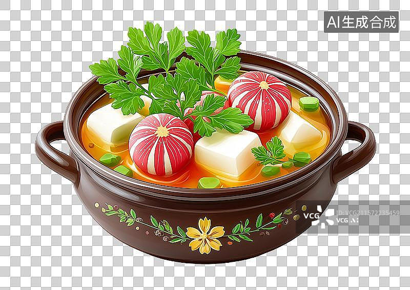 【AI数字艺术】【免抠png素材】3D卡通一锅美味的炖汤图片素材