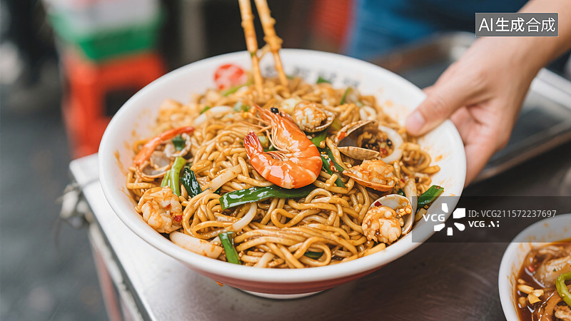 【AI数字艺术】街头小吃——海鲜炒面图片素材
