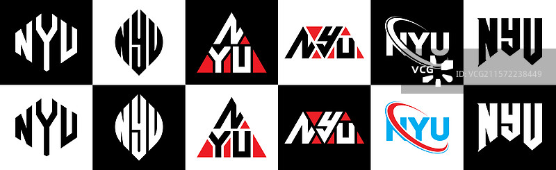 纽约大学字母标志设计，六种风格，纽约大学多边形图片素材