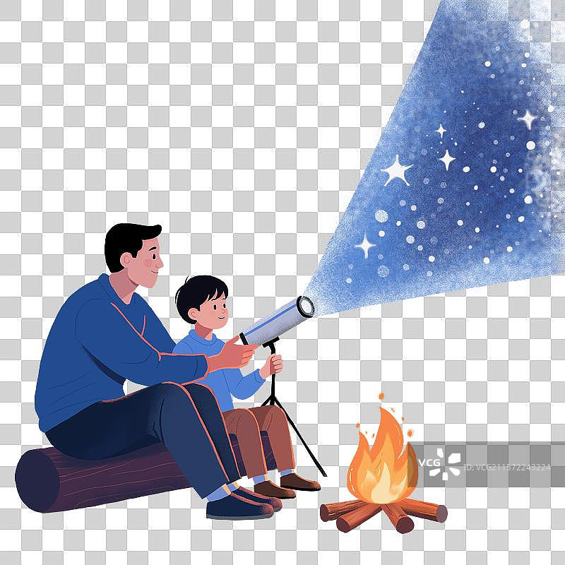 父亲节元素爸爸和儿子看星星父子亲子星空篝火露营图片素材