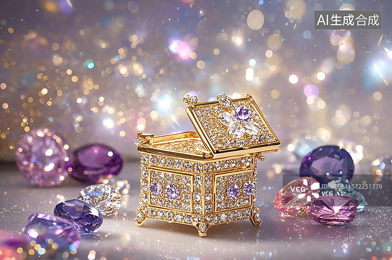 【AI数字艺术】闪耀珠宝盒璀璨宝石图片素材