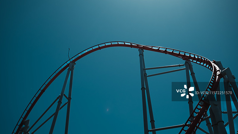 北京欢乐谷，蓝天下的过山车图片素材