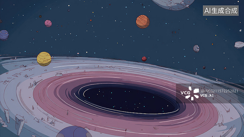 【AI数字艺术】宇宙之门黑暗内部通向宇宙圆形窗口蓝天小行星飞过的宇宙飞船科幻书籍封面海报和科技图片素材