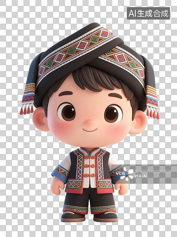 【AI数字艺术】身着民族服饰的布依族卡通男孩形象图片素材