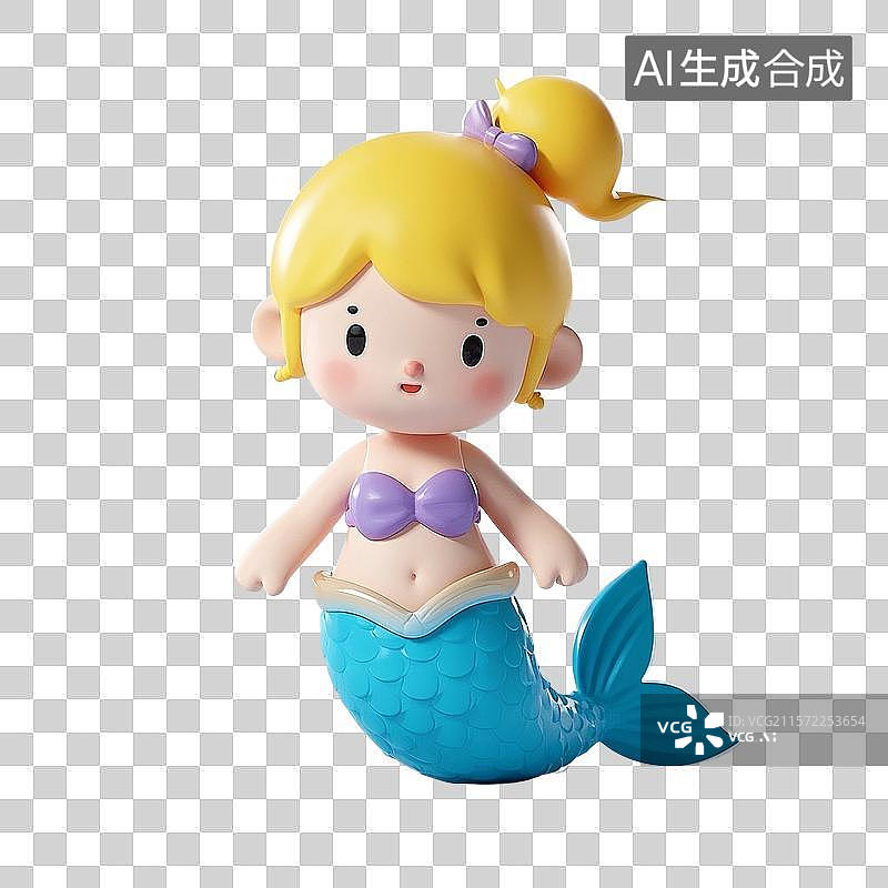 【AI数字艺术】3D渲染，可爱的卡通美人鱼，免抠元素图片素材