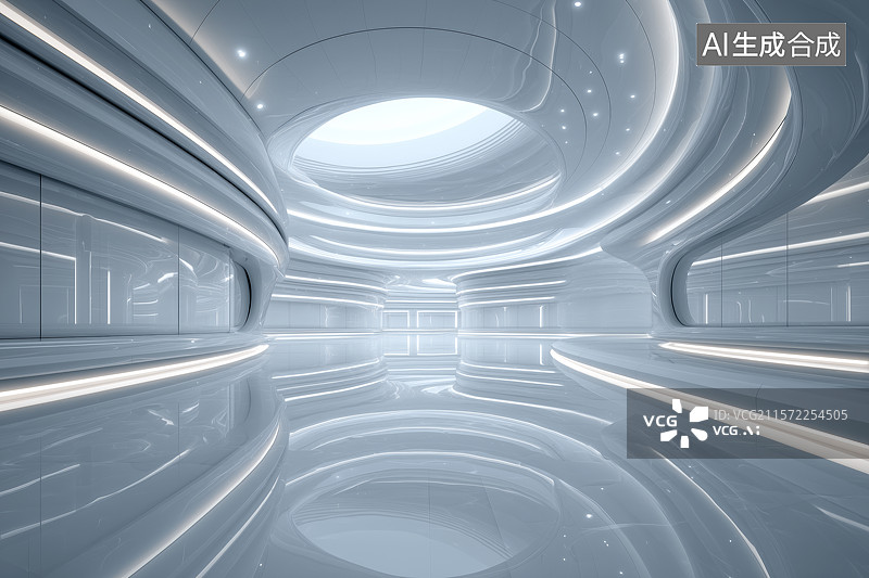 【AI数字艺术】白色建筑科技走廊图片素材