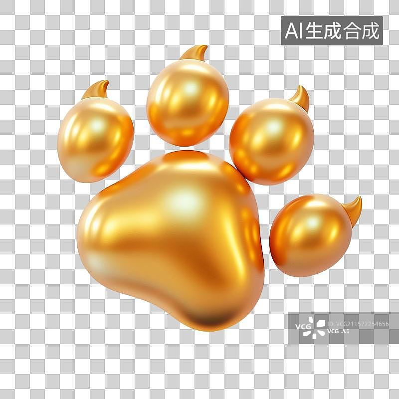 【AI数字艺术】3D渲染，金色爪子，猫爪，宠物，动物，兽医，图形图标，免抠元素图片素材