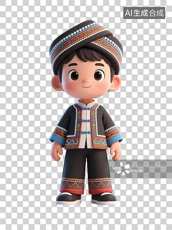 【AI数字艺术】身着民族服饰的壮族卡通男孩形象图片素材
