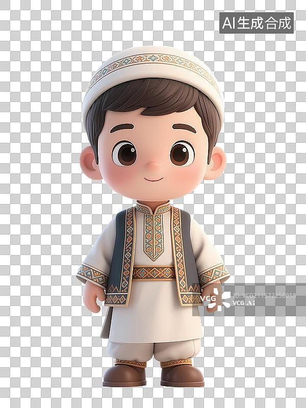 【AI数字艺术】身着民族服饰的回族卡通男孩形象图片素材