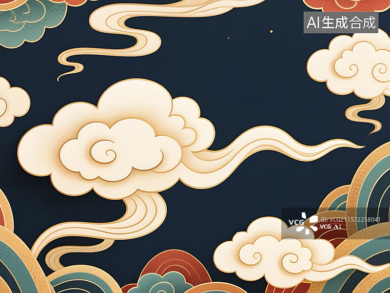 【AI数字艺术】扁平风格的中国风祥云背景图片素材