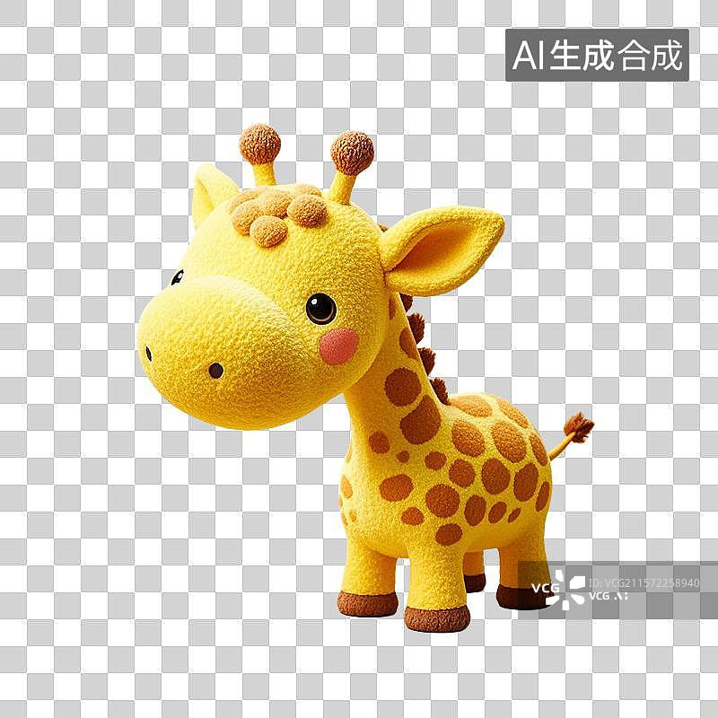 【AI数字艺术】3D渲染动物，长颈鹿。可爱的卡通长颈鹿，婴儿安抚玩具，新生儿，母婴，免抠元素图片素材